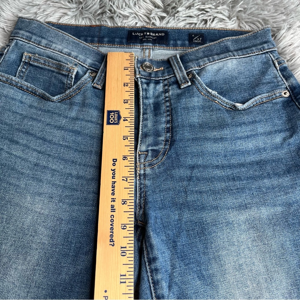 Lucky Brand Jeans Womens 4 Mid Rise Ava Skinny Whiskered Raw Hem Denim Blue - Picture 5 of 11